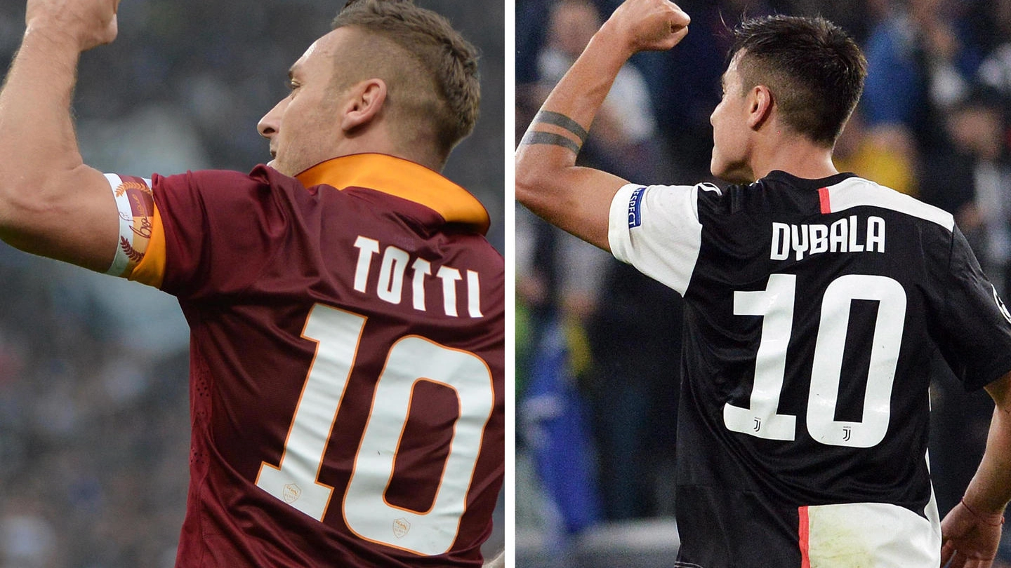 Francesco Totti e Paulo Dybala, due fantastici numeri 10 (Ansa)