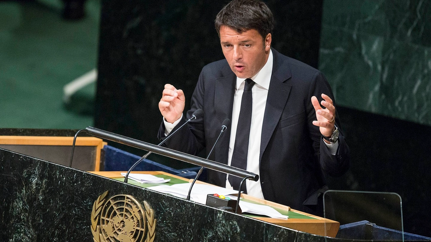 Il Presidente del Consiglio Matteo Renzi durante il suo intervento all'Onu (LaPresse)