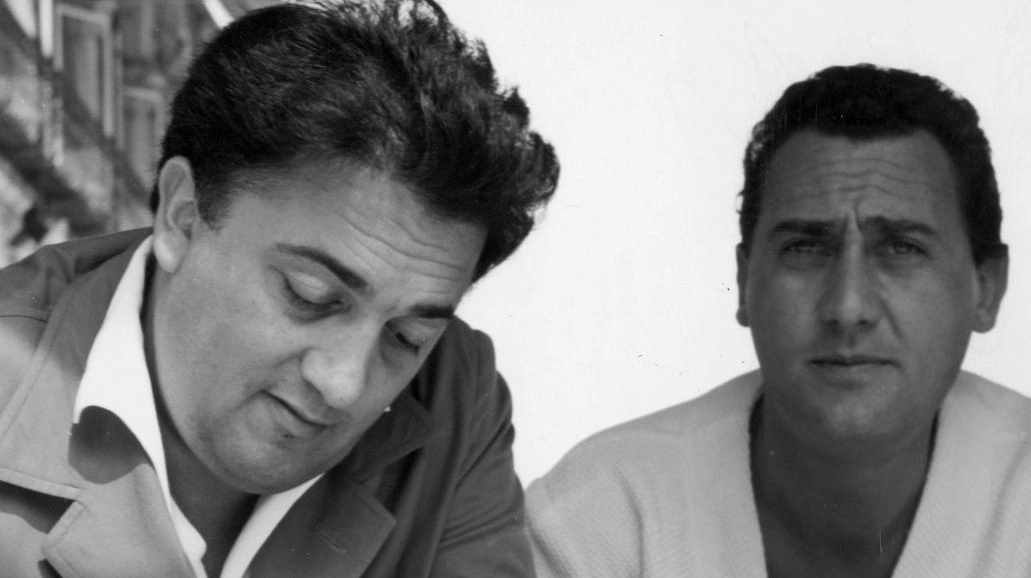 Federico Fellini e Alberto Sordi sul set dei Vitelloni