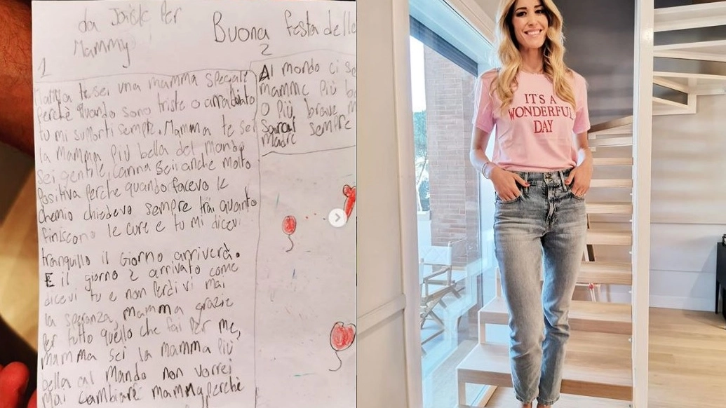 Elena Santarelli, accanto la lettera del suo bambino (Instagram)