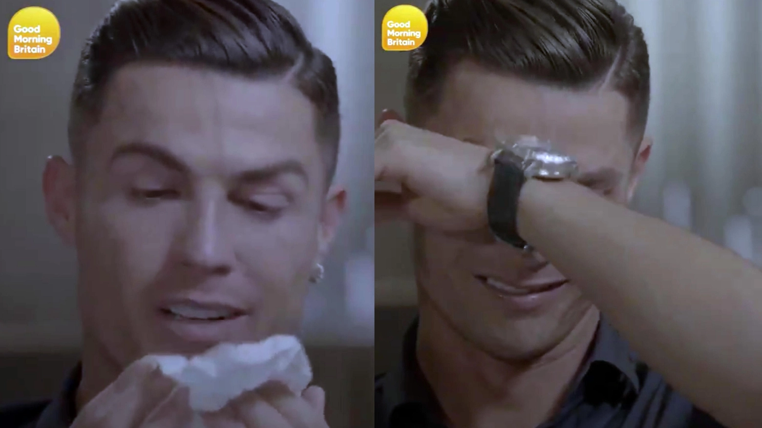 Cristiano Ronaldo piange ricordando il padre a Good Morning Britain (Ansa)
