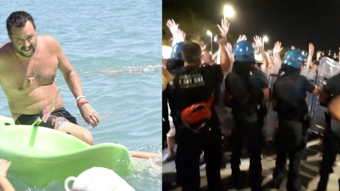 Salvini sulla canoa e la polizia intervenuta a Soverato (LaPresse/Ansa)