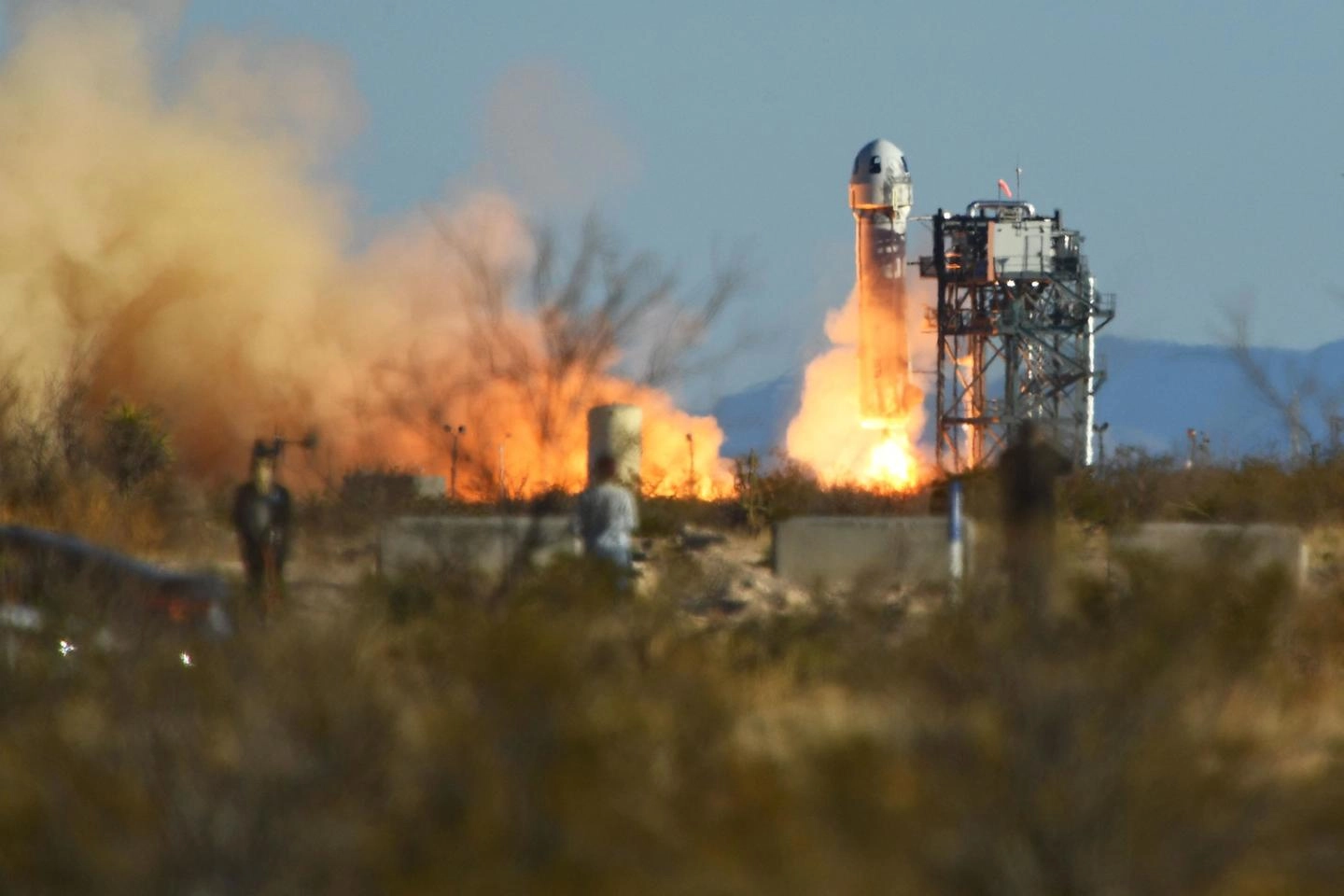 Il lancio della New Shepard in Texas (Ansa)