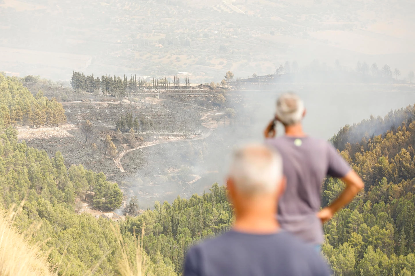 L' incendio di vaste dimensioni nei territori di Giarratana e Monterosso Almo (Ansa)