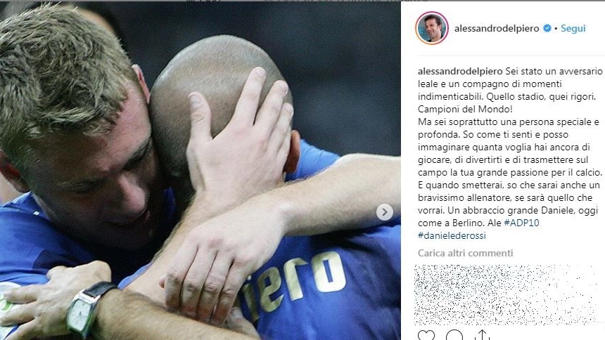Il post di Del Piero dedicato a De Rossi su Instagram 