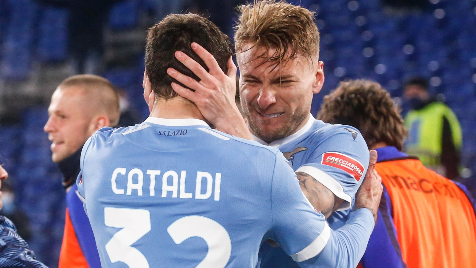 Lazio-Udinese, l'esultanza di Cataldi e Immobile (Ansa)