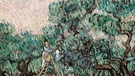 Un particolare del Van Gogh 'La Cueillette des Olive