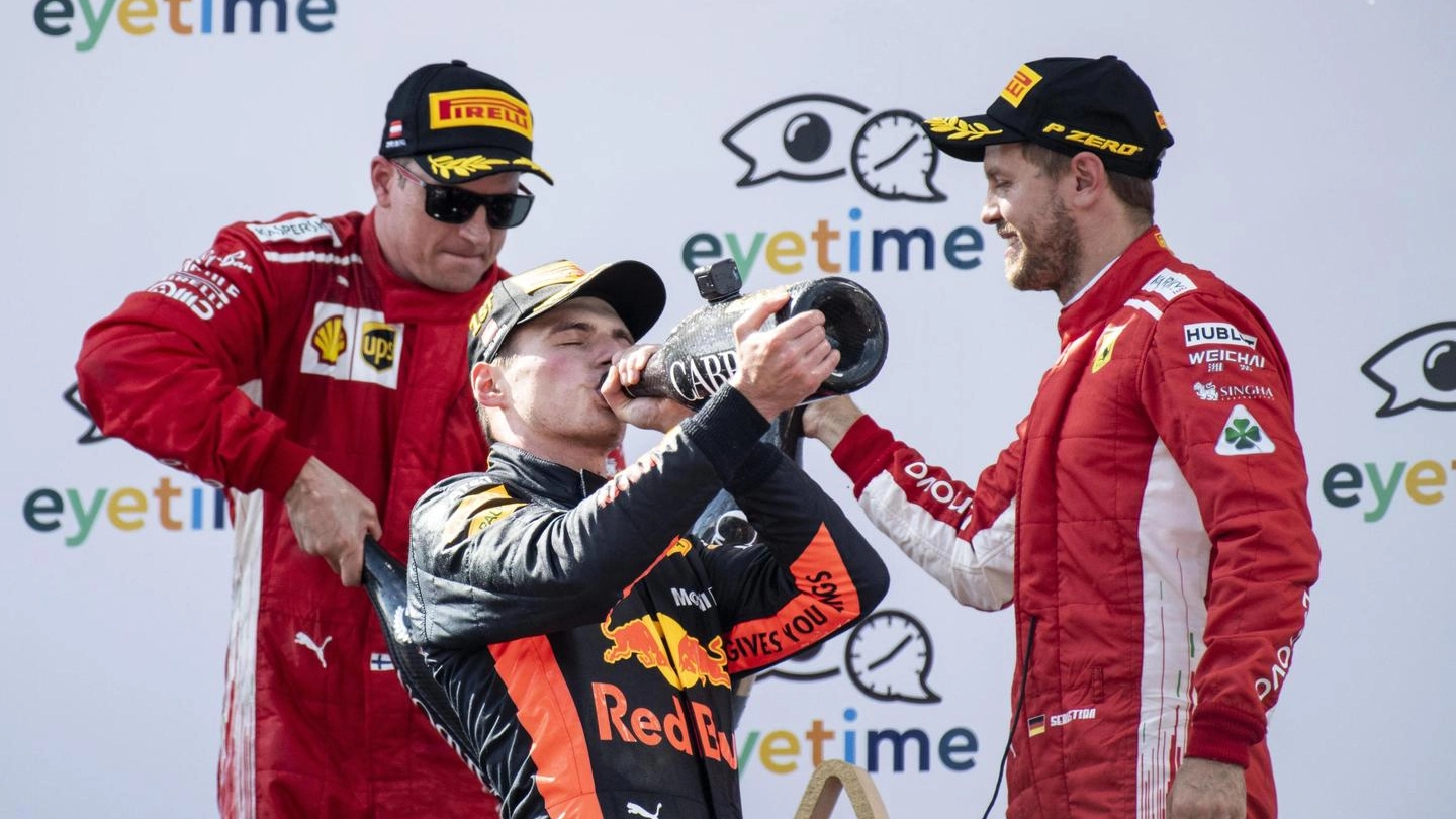 Verstappen-Raikkonen-Vettel: il podio al Gp di Austria (Ansa)