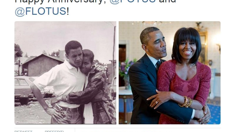 Buon anniversario via Twitter per Michelle e Barack Obama