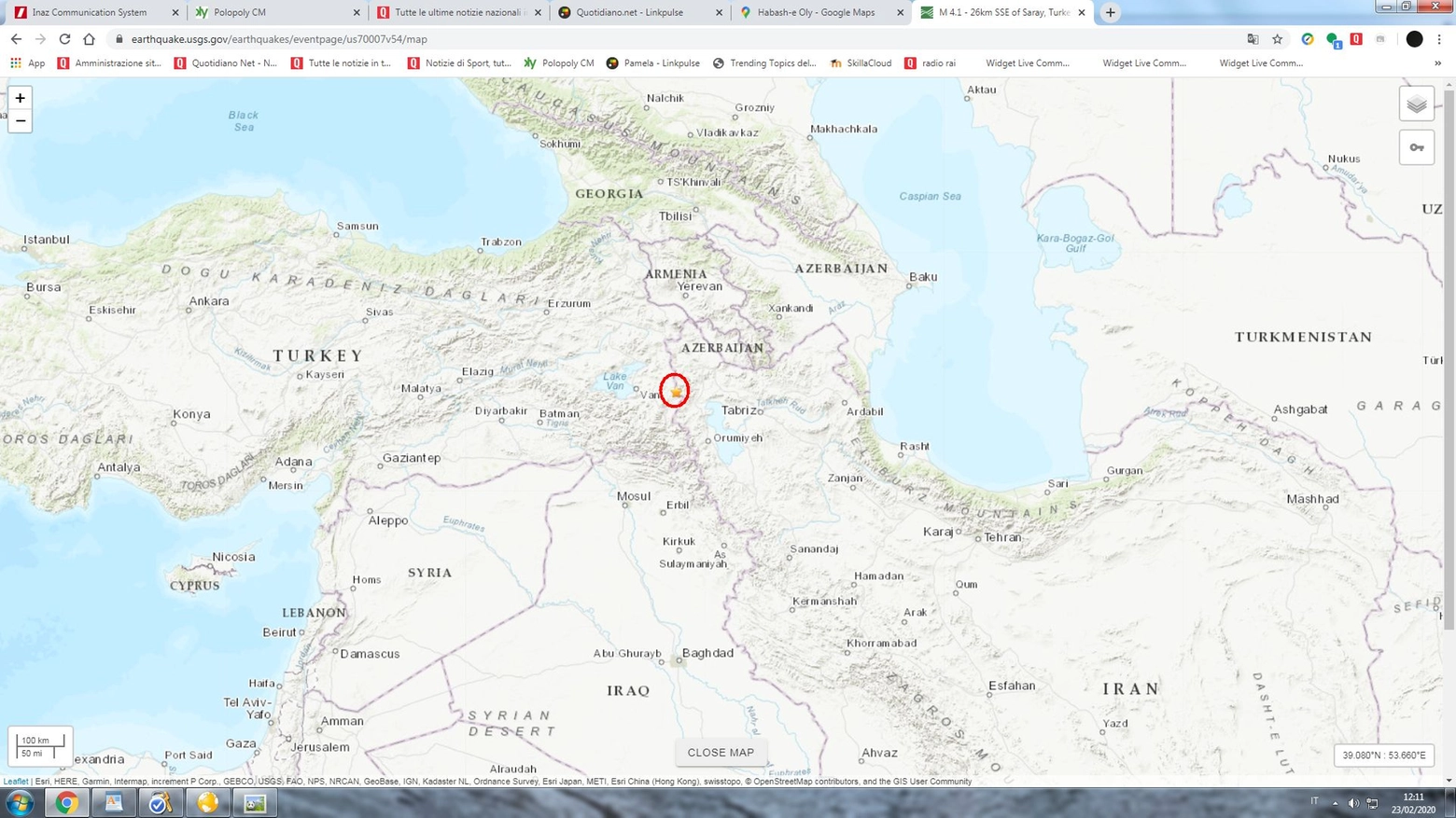 terremoto tra Turchia e Iran (Usgs)