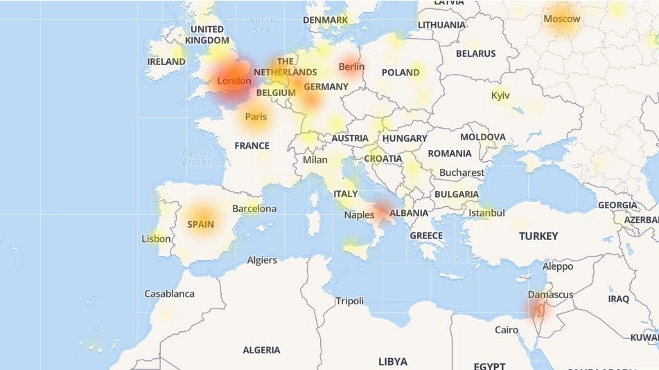 Instagram down, la mappa dei problemi in Europa (da downdetector)