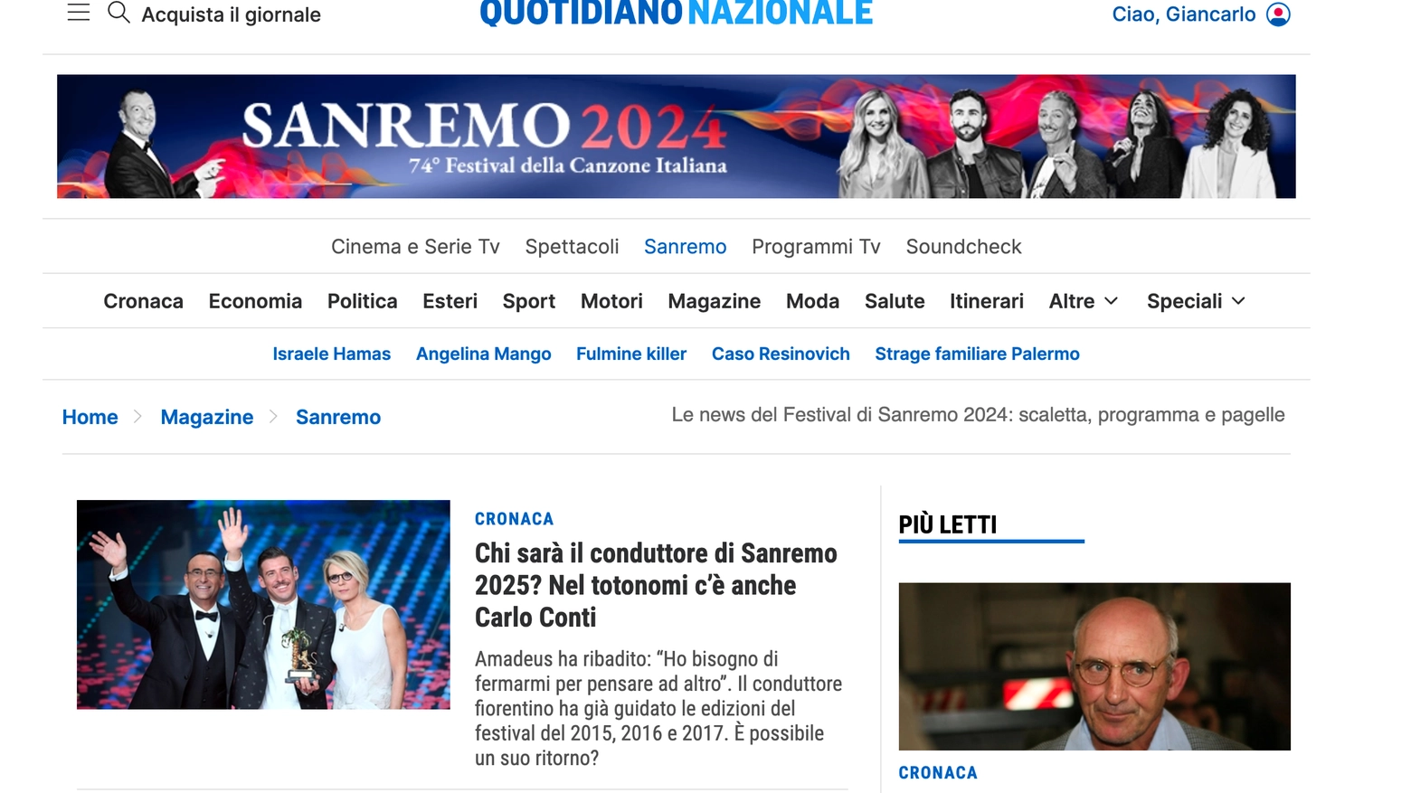 Lo speciale Sanremo su QN - Quotidiano Nazionale