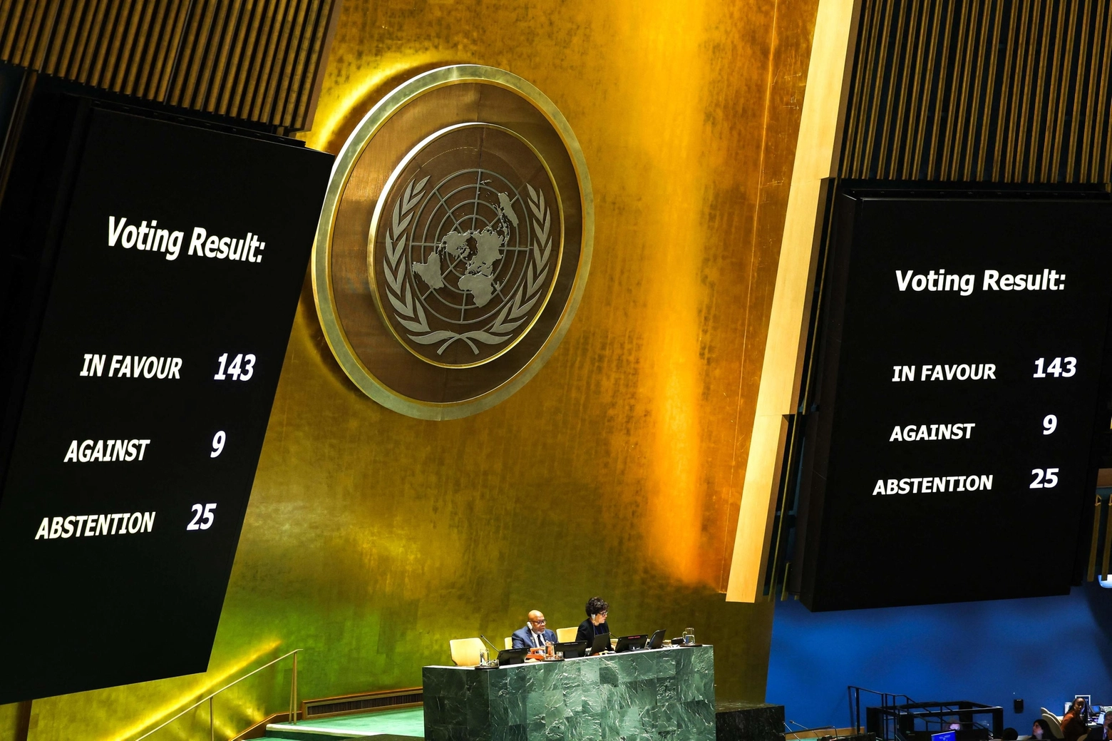 Voto all'Onu per stato palestinese: a favore 143 voti, 9 contrari e 25 astenuti, tra cui l'Italia