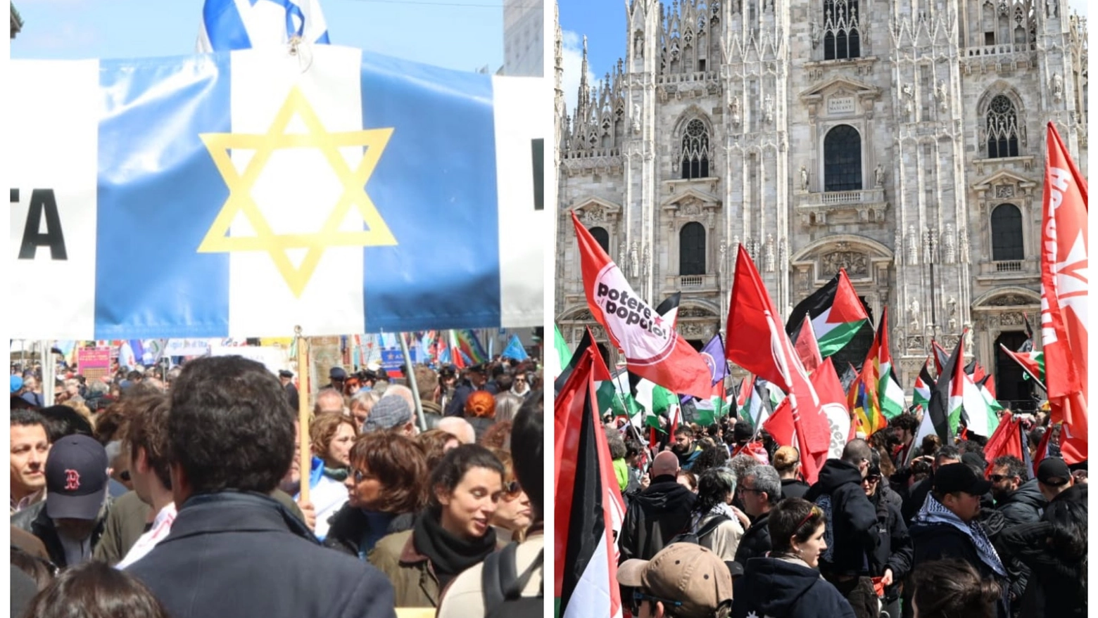 Brigata ebraica e manifestanti pro Palestina, 25 aprile 2024 a Milano