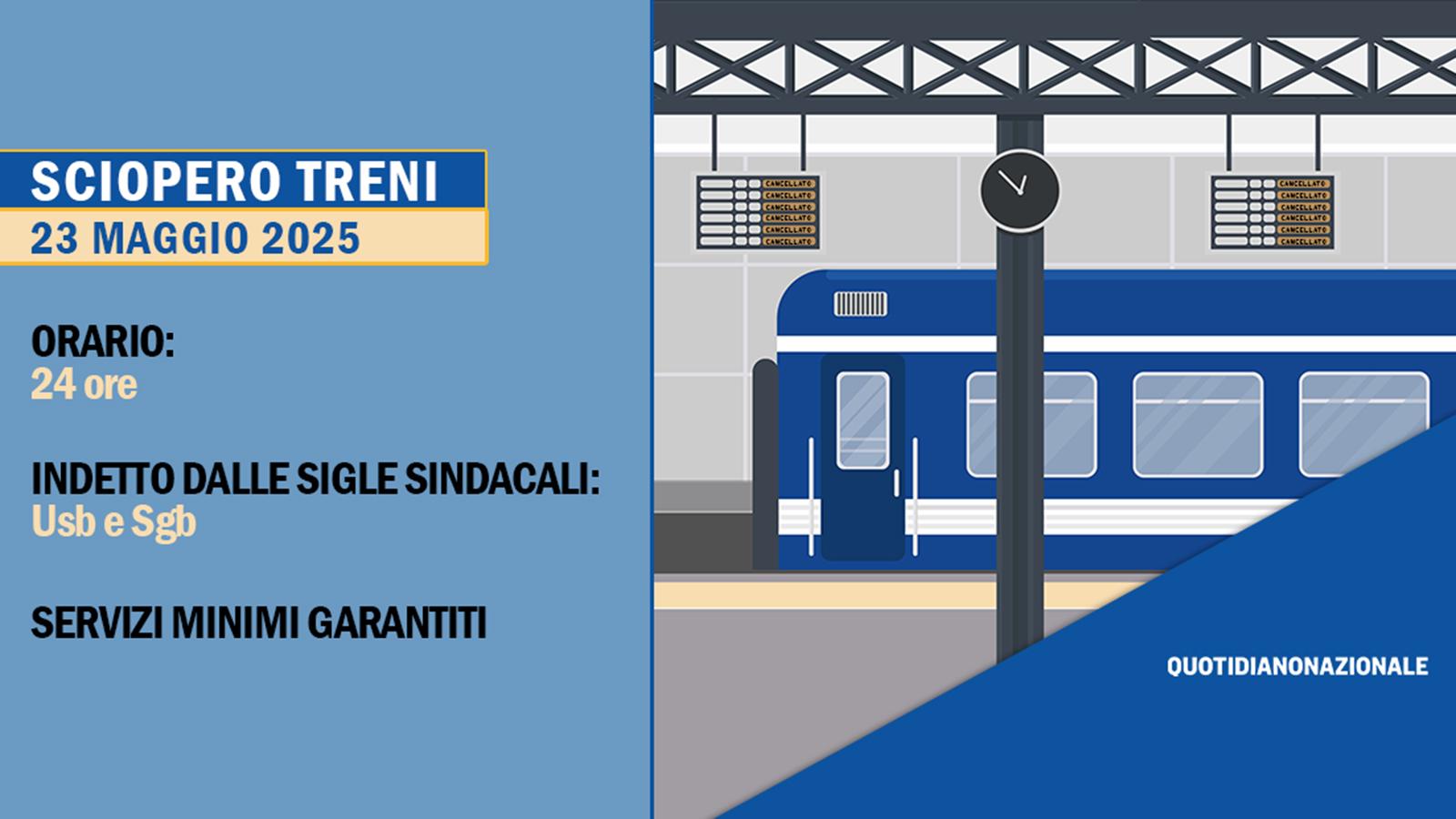 Sciopero venerdì 23 maggio 2025: l’elenco dei treni garantiti Sciopero venerdì 23 maggio 2025: l’elenco dei treni garantiti