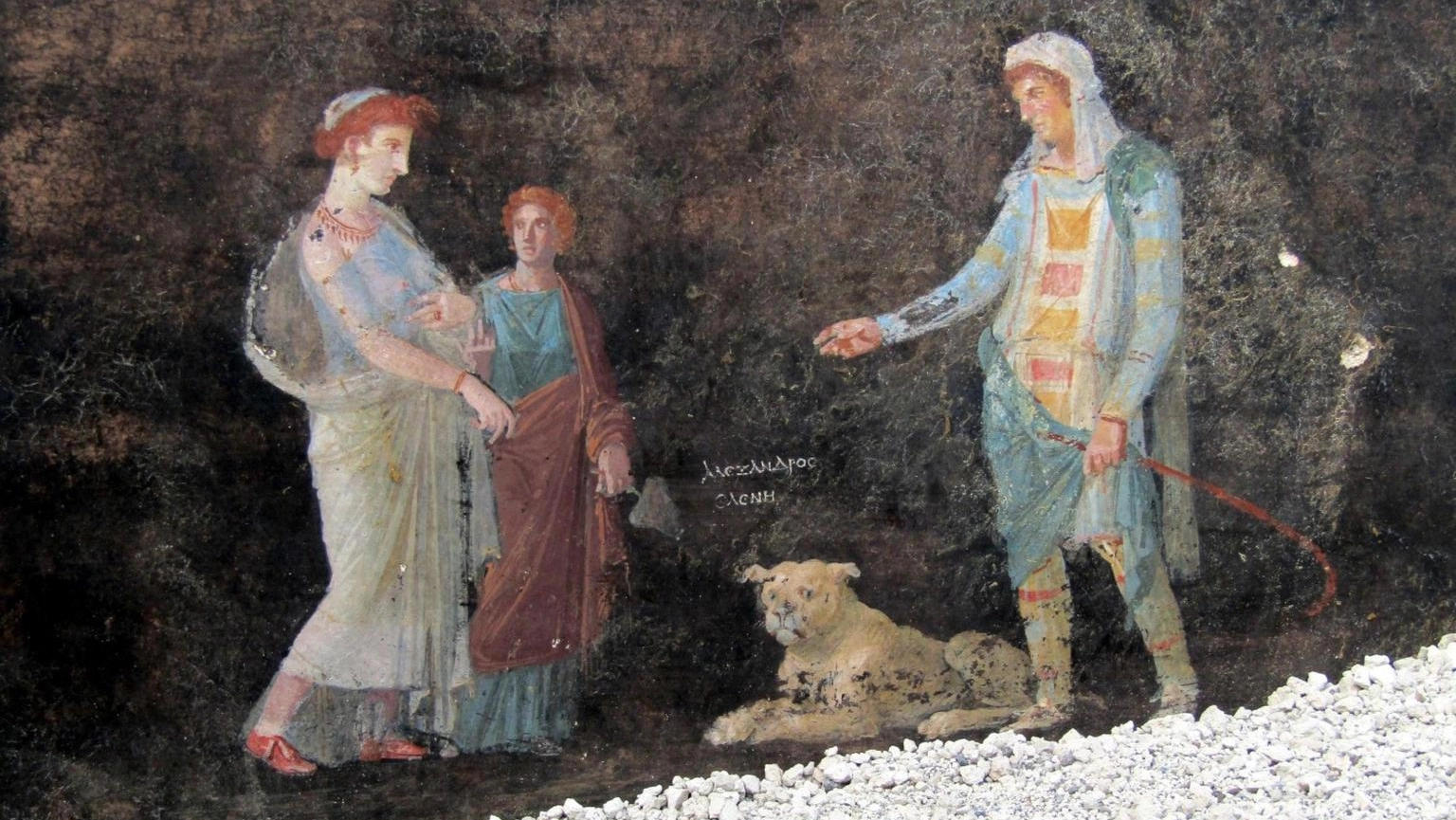 Pompei, un particolare degli affreschi trovati sulle pareti del salone