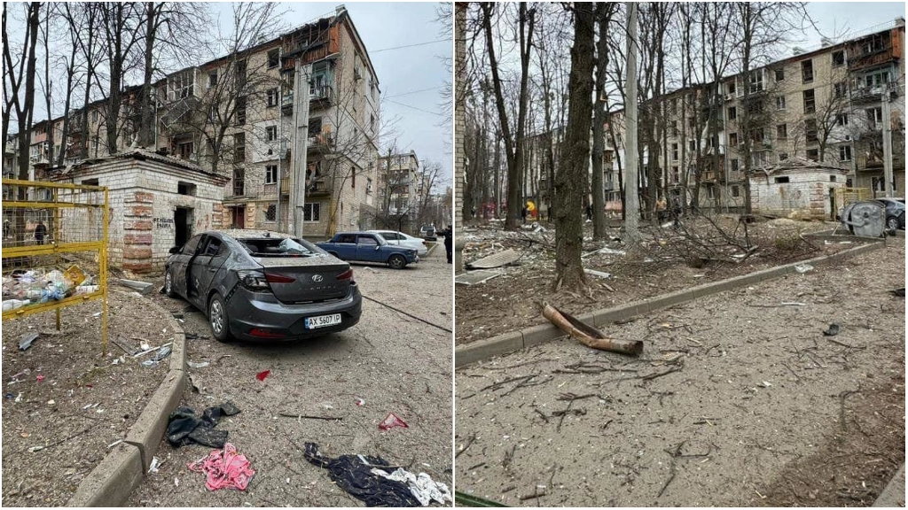 Bombning av ett bostadsområde i Charkiv (Telegram)
