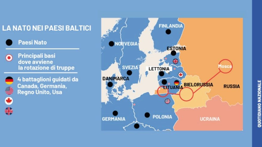 Grafico, forze Nato nei Paesi Baltici