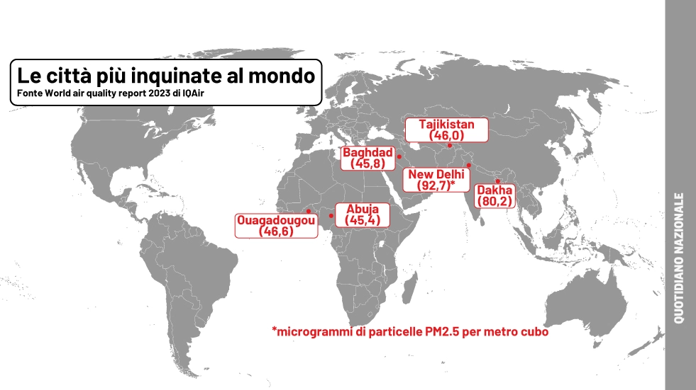La mappa delle città più inquinate al mondo nel rapporto IQAir 2023