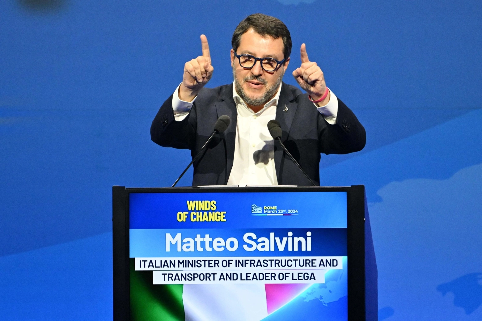 Matteo Salvini alla convention del partito Identità e democrazia "Winds of Change" in corso a Roma