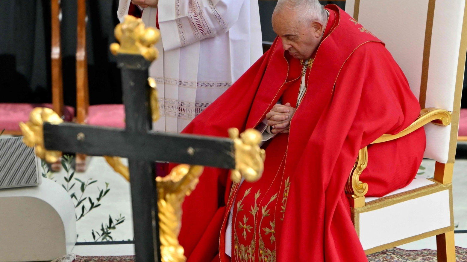 Papa Francesco durante la messa della domenica delle Palme (Ansa)