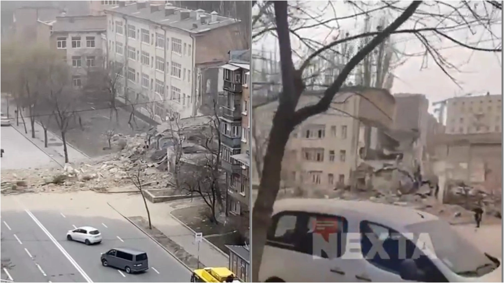 Attacco russo a Kiev, danneggiati edifici residenziali (foto twitter)