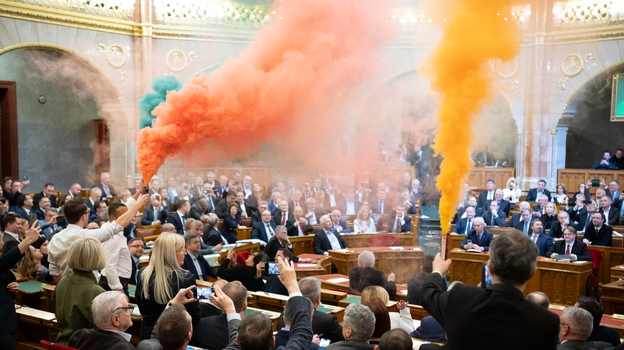 Budapest, l'opposizione protesta contro la legge che vieta i gay pride in Ungheria (Epa via Ansa) Budapest, l'opposizione protesta contro la legge che vieta i gay pride in Ungheria (Epa via Ansa)