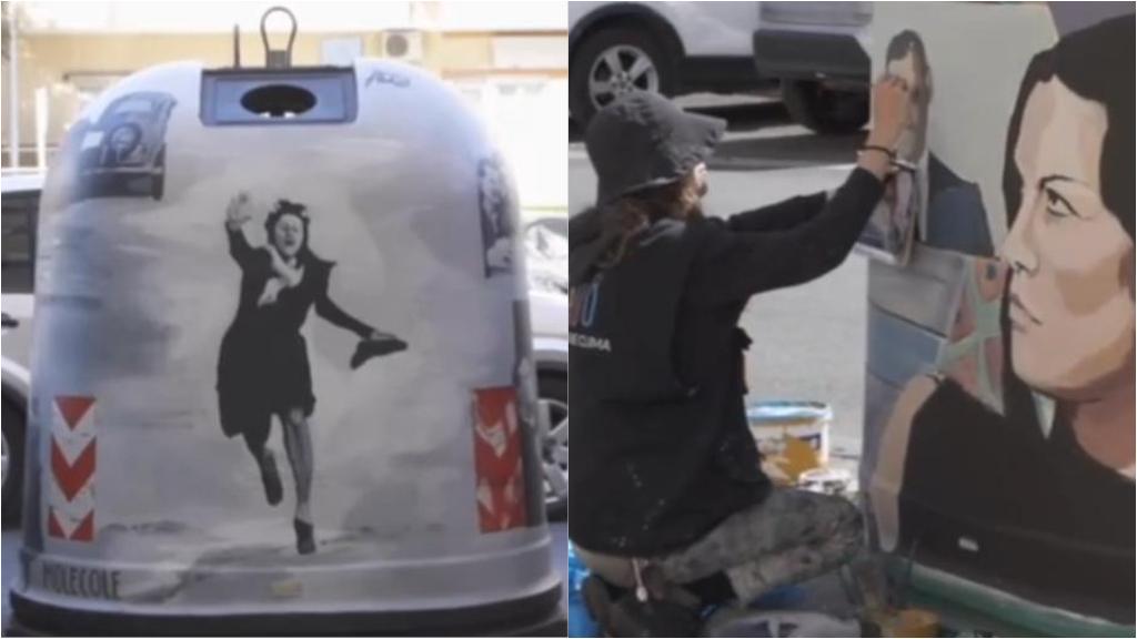 Anna Magnani e Clint Eastwood tra le strade di Roma: le campane del vetro diventano opere d