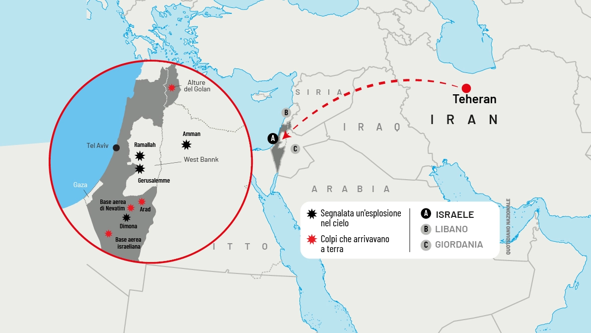L'attacco dell'Iran, oltre 300 fra droni e missili sparati contro Israele: la mappa