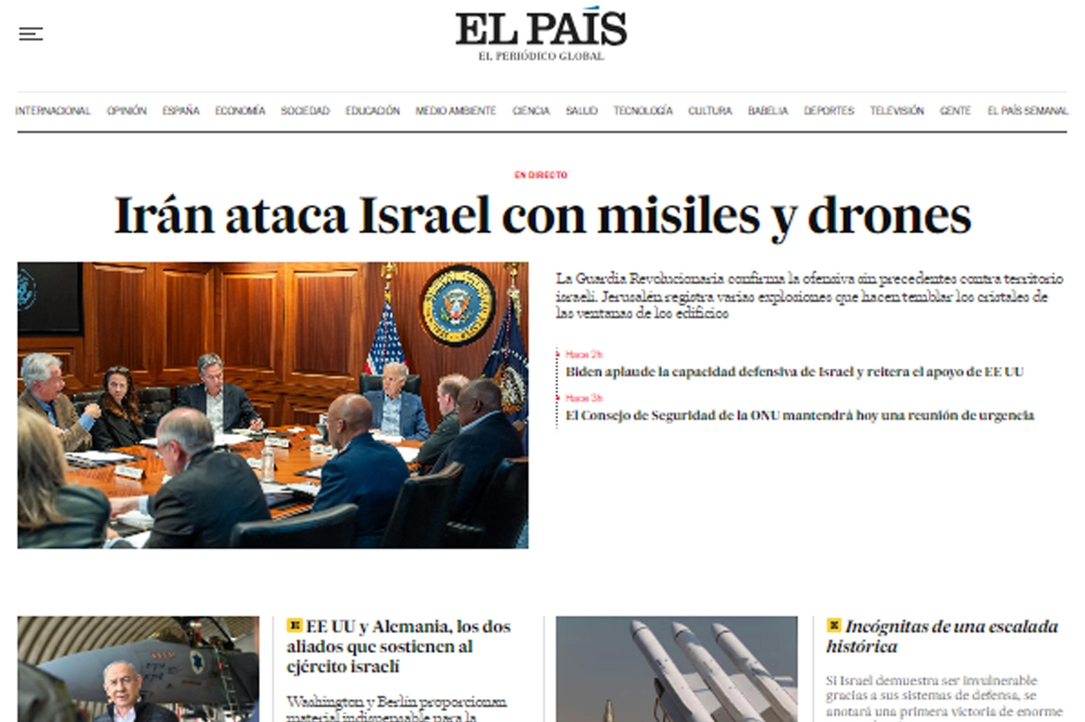 El Pais: "L'Iran attaca Israele con missili e droni"