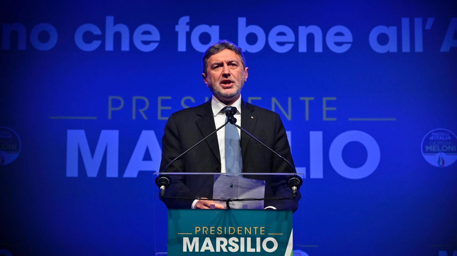 Marco Marsilio, governatore uscente dell'Abruzzo e candidato del centrodestra (Ansa)