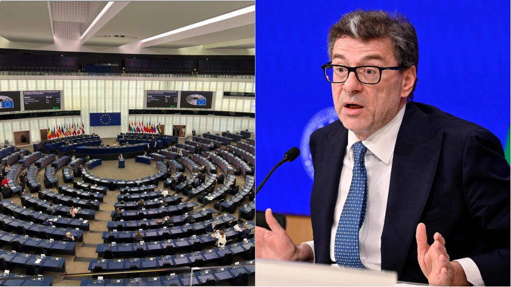 Il parlamento europeo ha dato il via libera al Patto di stabilità. A destra Giancarlo Giorgetti, ministro dell'Economia