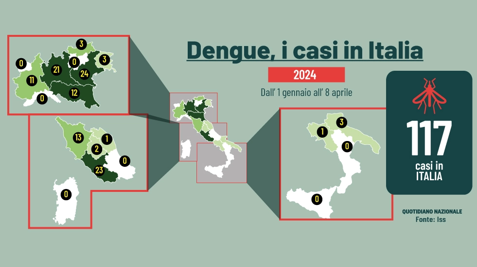 Dengue, la mappa dei casi in Italia, regione per regione