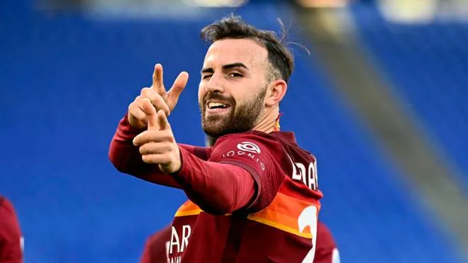 Roma�s Borja Mayoral (C) celebrates his goal during the Serie A soccer match between AS Roma and Spezia Calcio at the Olimpico stadium in Rome, Italy, 23 January 2021. ANSA/RICCARDO ANTIMIANI