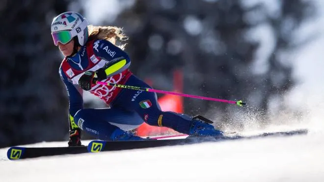 Italy's Marta Bassino competes during the first run of the women's Giant Slalom event at the FIS Alpine Ski World Cup in Jasna, Slovakia on March 7, 2021. (Photo by VLADIMIR SIMICEK / AFP)