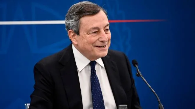 Italian Prime Minister Mario Draghi attends a press conference after the Cabinet Meeting on economic measures to fight the Covid-19 pandemic crisis, Rome, Italy, 19 March 2021. ANSA/RICCARDO ANTIMIANI