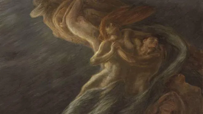 Paolo e Francesca di Gaetano Previati è un’interpretazione in chiave simbolista del racconto narrato nel V canto dell’Inferno di Dante