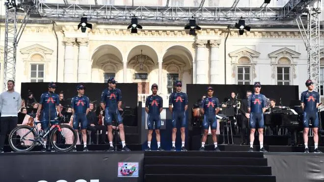 Team Ineos Grenadiers attends the official team's presentation for the 2021 Giro d'Italia cycling race in Torino,Italy, 06 May 2021. The 104rd edition of the Giro d'Italia will take place from 08 to 30 May 2021. ANSA/LUCA ZENNARO