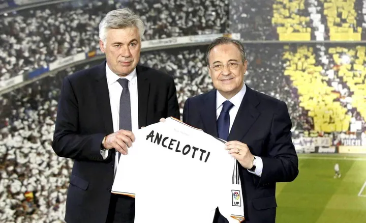 Carlo Ancelotti con Florentino Perez nel giugno 2013: rimase 2 anni, vincendo la decima Champions