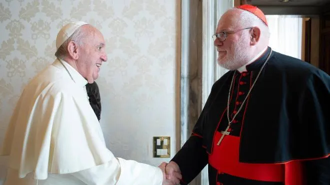 A handout provided by Vatican Media shows Pope Francis' meeting with Cardinal Reinhard Marx (R),&nbsp; &nbsp;Archbishop of München und Freising (Germany), Vatican City, 3 february 2020. ANSA/VATICAN MEDIA