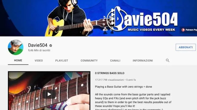 Il profilo YouTube di Davide Biale, in arte Davie504