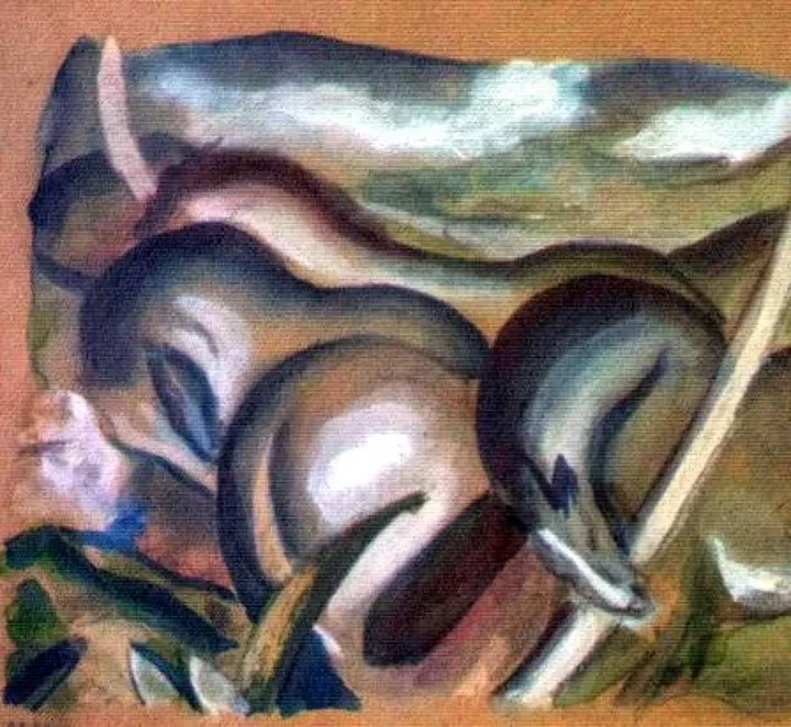 Un particolare di Cavalli in un paesaggio di Franz Marc (1911), una delle opere della Collezione Gurlitt