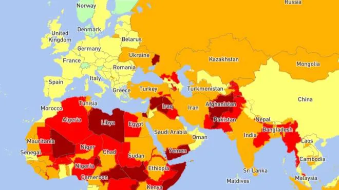La mappa mondiale dei luoghi più rischiosi - Foto: International SOS / travelriskmap.com