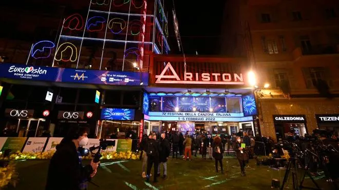 An external view of the Ariston theatre in Sanremo, Italy, 31 January 2022. The music festival will run from 01 to 05 February 2022. ANSA/RICCARDO ANTIMIANI