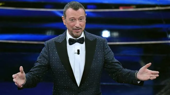 Sanremo Festival host and artistic director, Amadeus on stage at the Ariston theatre during the 72nd Sanremo Italian Song Festival, in Sanremo, Italy, 03 February 2022. The music festival runs from 01 to 05 February 2022.   ANSA/ETTORE FERRARI