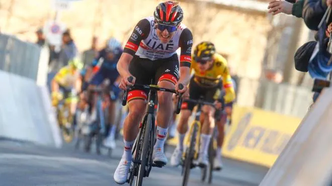 Slovenian rider Tadej Pogacar of the team UAE Team Emirates wins the 4th stage of the Tirreno Adriatico cycling race, from Cascata delle Marmore to Bellante of 202 km, Italy, 10 March 2022. ANSA/ROBERTO BETTINI