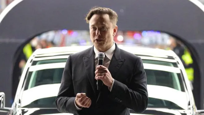 Tesla CEO Elon Musk speaks during the opening day of the Tesla 'Gigafactory' in Gruenheide near Berlin, Germany, 22 March 2022.  ANSA/CHRISTIAN MARQUARDT / POOL