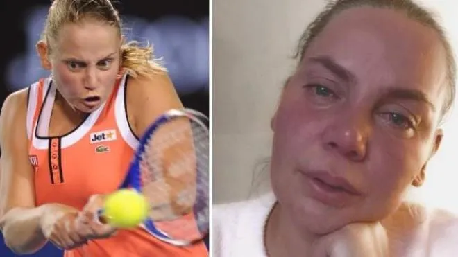 L’ex tennista croata Jelena Dokic, 39 anni, quando giocava e nella foto in lacrime postata su Instagram