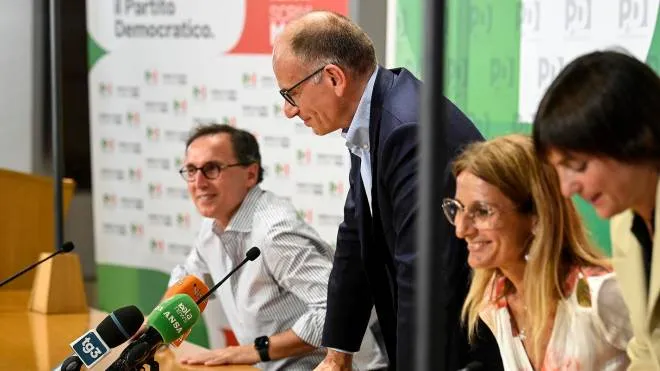 National Secretary of Democratic Party, Enrico Letta (2L), pictured with Deputy of Democratic Party, Francesco Boccia (L), Head of Democratic Party�s Group at the Senate, Simona Malpezzi (2R), and Head of Democratic Party�s Group at the Lower House, Debora Serracchiani (R), comments the Municipal elections in Italy at the electoral committee in Democratic Party�s headquarters, Rome, Italy, 26 June 2022. ANSA/RICCARDO ANTIMIANI