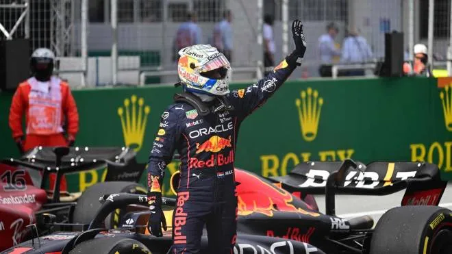 Red Bull Racing's Dutch driver Max Verstappen celebrates after taking the pole position after the sprint qualifying at the Red Bull Ring race track in Spielberg, Austria, on July 9, 2022, ahead of the Formula One Austrian Grand Prix. (Photo by Jure Makovec / AFP)